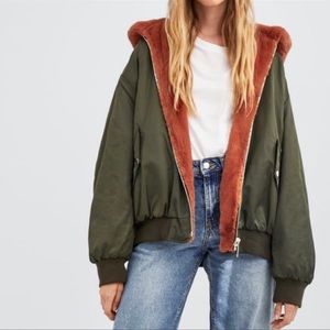 Zara Reversible faux Fur Bomber size small
